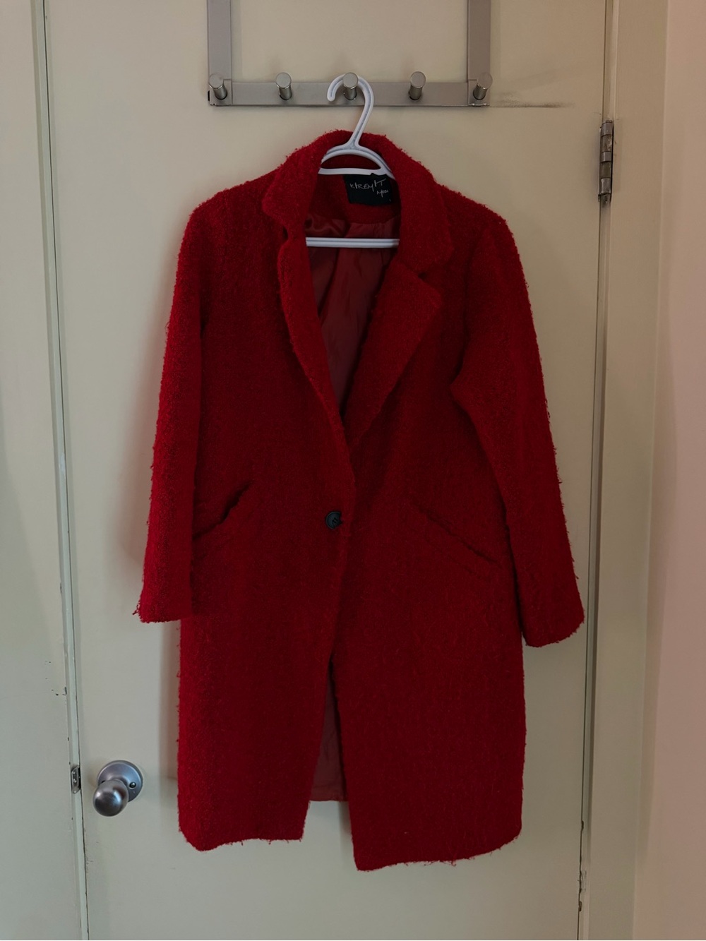 Moda Red Teddy Bouclé Single-Button Coat